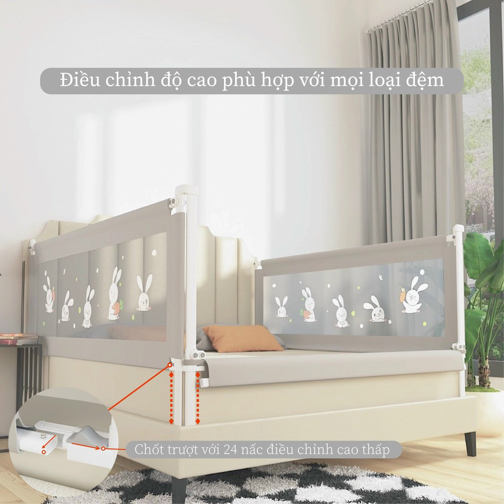 Thanh chắn giường thỏ con Hàn Quốc CAYABE Honper nâng hạ an toàn cho bé 1 bên với nút bấm thông minh