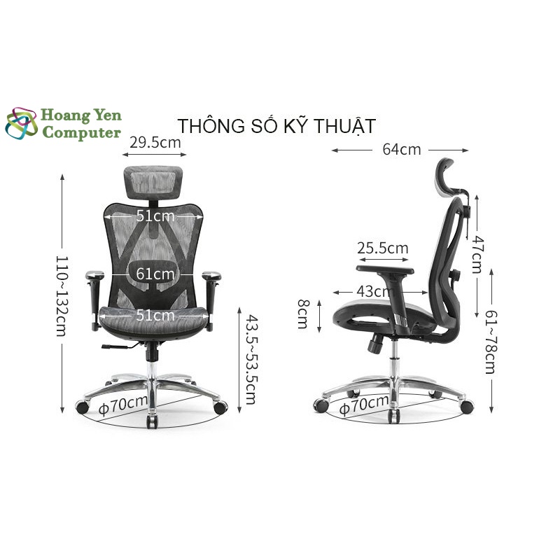 Ghế Công Thái học Sihoo M57 -Thiết Kế Ergonomic Bảo Vệ Cột Sống - BH 36 Tháng Chính Hãng - Hoàng Yến Computer