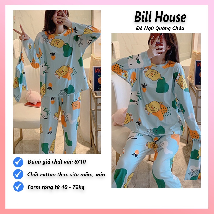 Bộ ngủ hoạt hình tay dài quần dài cực xinh chất thun lạnh mỏng mát XKTD01