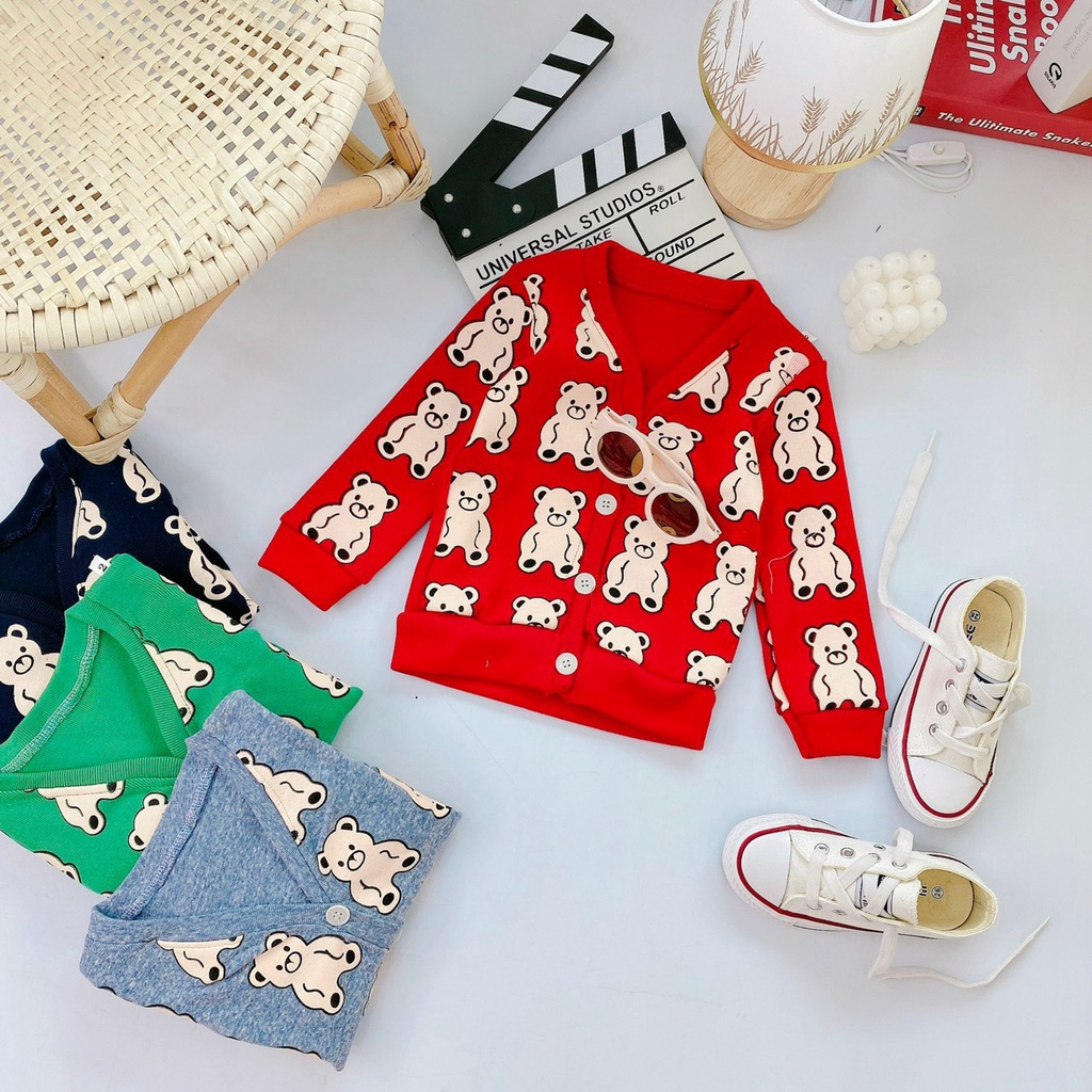 Áo len cardigan thu đông ấm áp thoải mái in họa tiết gấu dễ thương cho bé yêu