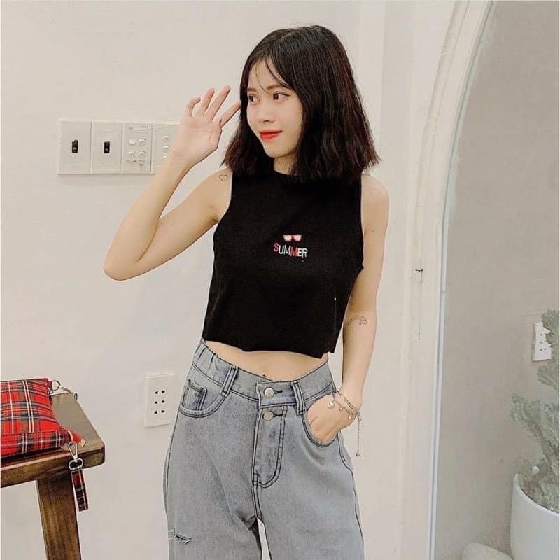 [Croptop] Áo croptop ba lỗ thêu summer siêu hot trend