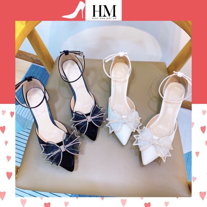 Giày Sandal Nơ Búp Bê Trắng Đen 5 Phân Banh Bèo Nhẹ Nhàng