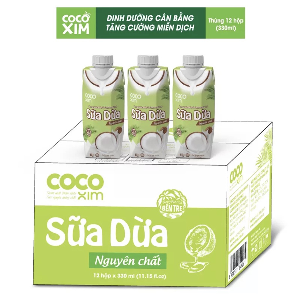 Thùng 12 Hộp 330ml Sữa Dừa Nguyên Chất Cocoxim Đóng Hộp