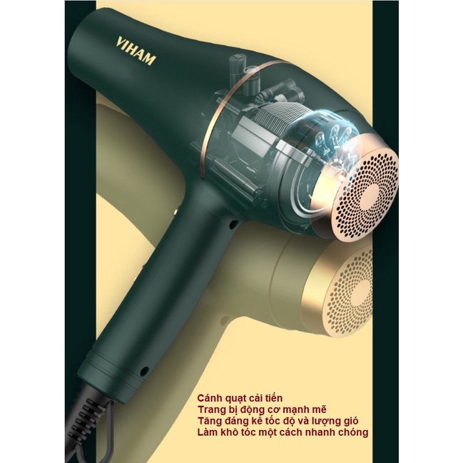Máy sấy tóc công suất 3500W VIHAM, tích hợp ion với 3 chế độ sấy bảo vệ an toàn cho tóc - Tặng kèm 3 món FREE