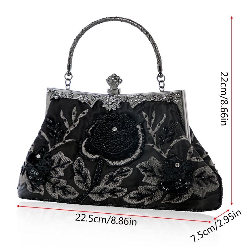 Ví Cầm Tay Đính Hạt Và Hoa Phong Cách Vintage Cho Nữ