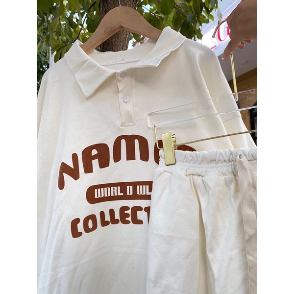 Set bộ thể thao áo thun polo name dài tay dáng rộng ullzzang kèm quần đùi nam nữ mặc được xưởng sỉ nguyễn ho
