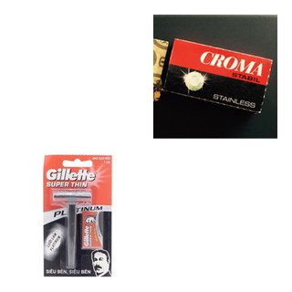 com bo 1 dao cạo râu cán đen gillette kèm 1 hộp lưỡi lam croma