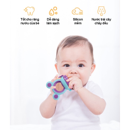 Túi nhai chống hóc - túi nhai ăn dặm silicon bản Hàn tai thỏ an toàn cho bé yêu - Babybox