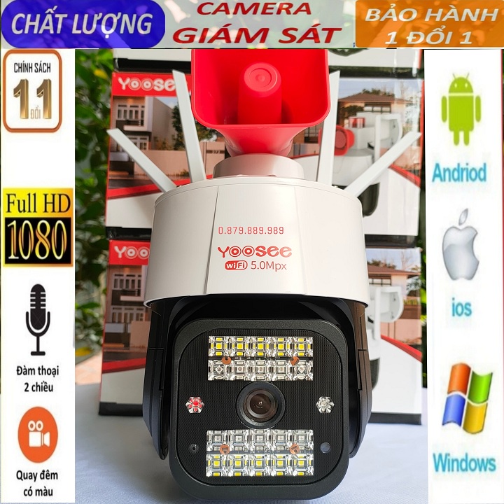 Camera ngoài trời yoosee Ptz 4 râu 20led 5.0Mpx siêu nét, góc rộng, đàm thoại 2 chiều, có màu ban đêm