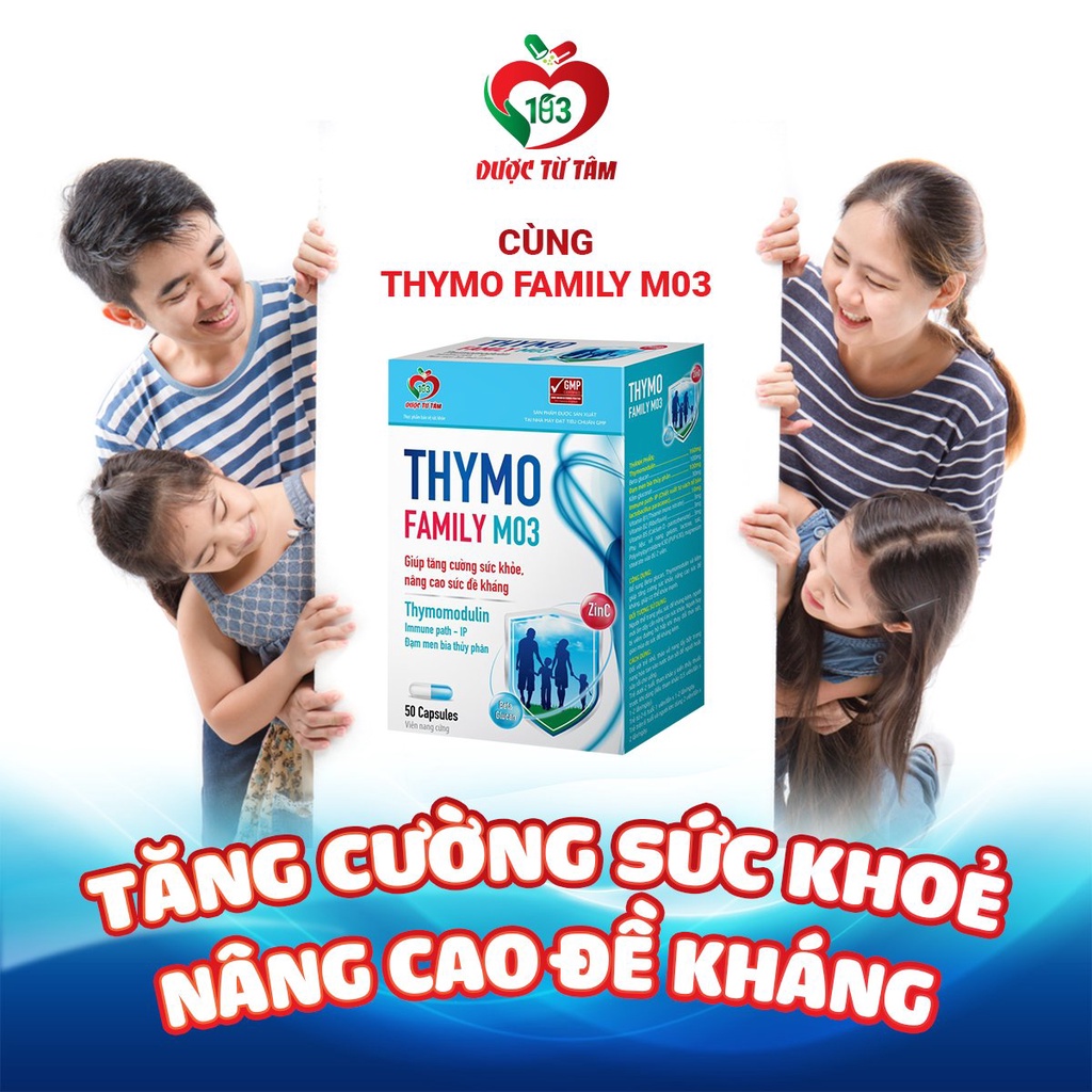 Thymo Family M03 bổ sung Beta glucan Thymomodulin và kẽm giúp tăng cường sức khỏe nâng cao sức đề kháng Hộp 50 viên nang