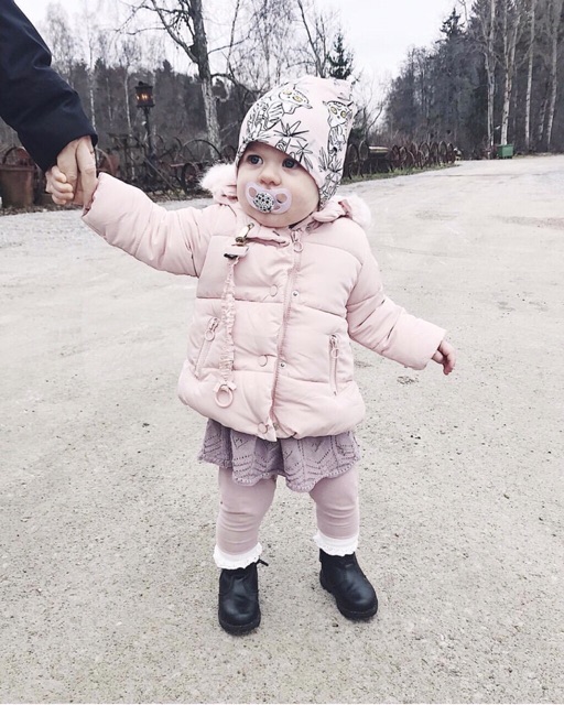 Áo khoác phao Zara mũ lông bé gái/bé trai