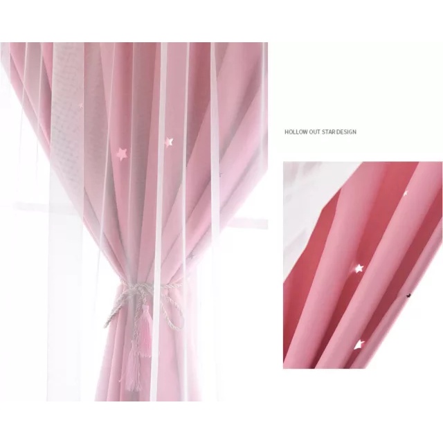 RÈM SAO CẢN QUANG 2 LỚP MÀU HỒNG NHẸ NHÀNG DỄ THƯƠNG