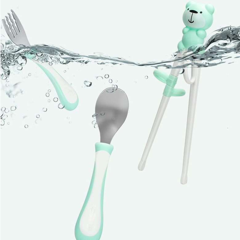 Set bộ dụng cụ tập ăn thìa, nĩa/dĩa và đũa cho bé từ 1 - 5 tuổi