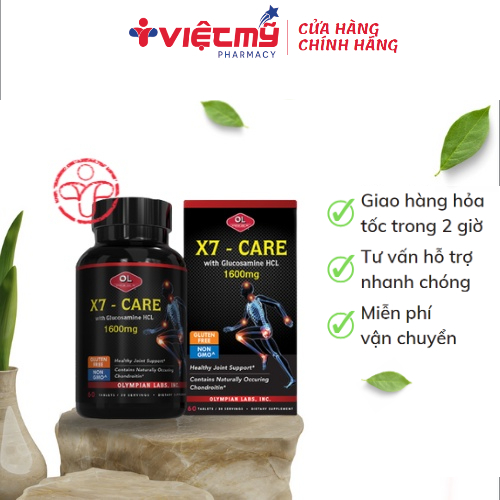 Viên uống X7 Olympian - Care bổ sung Glucosamin tái tạo sụn khớp hộp 60 viên Việt Mỹ Pharmacy