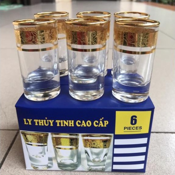 Bộ 6 ly uống rượu shot khảm hoại tiết Khảm vàng - Khảm bạc 30ml