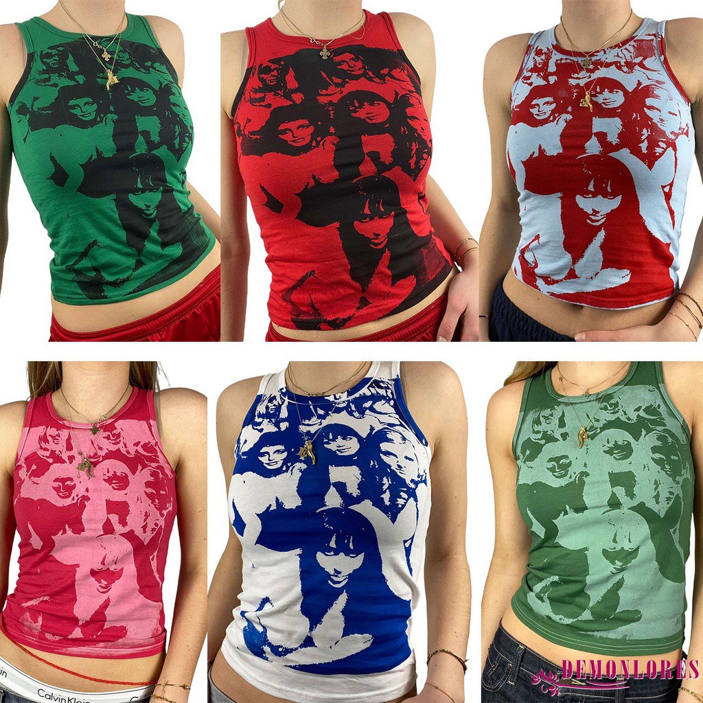 Áo Crop Top Không Tay Cổ Tròn In Hình Chân Dung Gợi Cảm Mùa Hè Cho Nữ