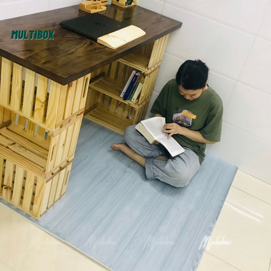 Thảm Xốp Lót Sàn Vân Gỗ Xuất Khẩu  60x60x1cm Không Mùi An Toàn Cho Trẻ - Kèm 2 Viền