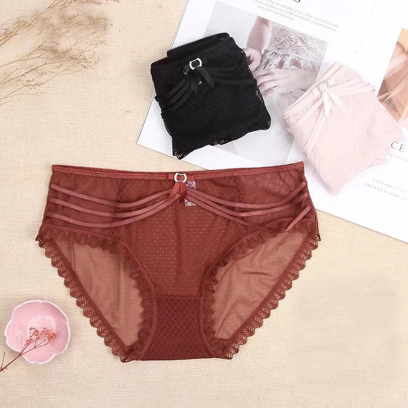 Quần Lót Nữ Ren Lưới Sexy Cao Cấp Cạp Thấp Đính Nơ Mềm Mại Thoáng PINK STORE QL2262