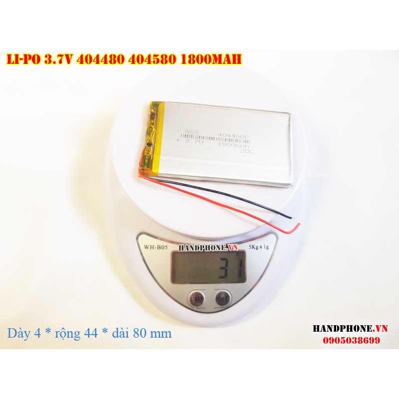 Pin Li-Po 3.7V 404480 404580 1800mAh (Lithium Polymer) cho điện thoại, định vị GPS, Loa Bluetooth, Camera hành trình