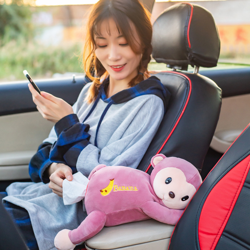 Hộp Đựng Khăn Giấy Rút Hình Khỉ Nhồi Bông Treo Trang Trí Nội Thất Xe Hơi
