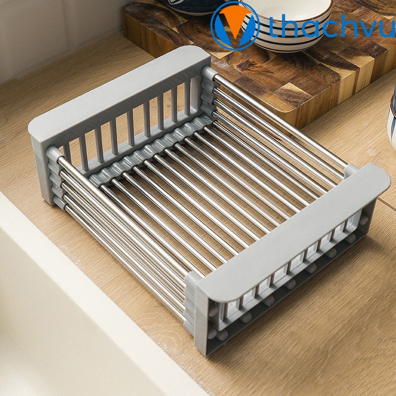 Khay giá kệ gác bồn rửa chén bát inox co giãn cao cấp. Giá để đồ chậu rửa chén inox đa năng tiện lợi cho căn bếp.