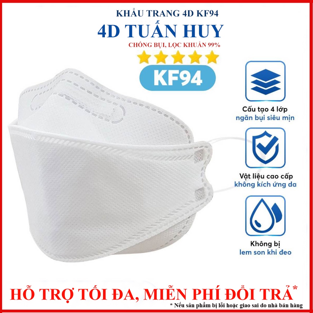 Combo khẩu trang KF94 TUẤN HUY thiết kế 4D Hàn Quốc Màu Trắng Loại Dày chống bụi mịn và kháng khuẩn cao cấp