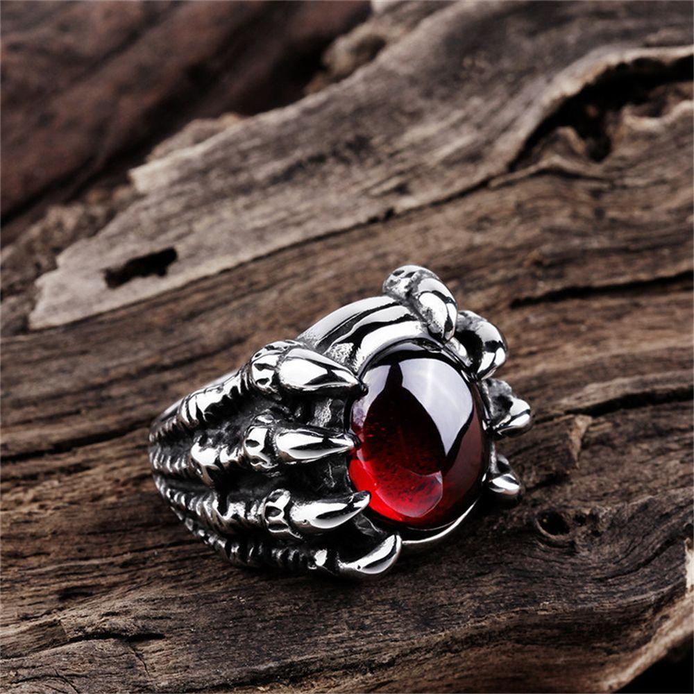 EUCA Nhẫn Hình Móng Vuốt Rồng Đính Đá Đỏ Phong Cách Hip Hop Gothic Thời Trang