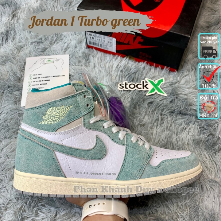 Giày thể thao Jordan 1 turbo green high xanh ngọc phấn cao cổ nam nữ da lộn đủ PK