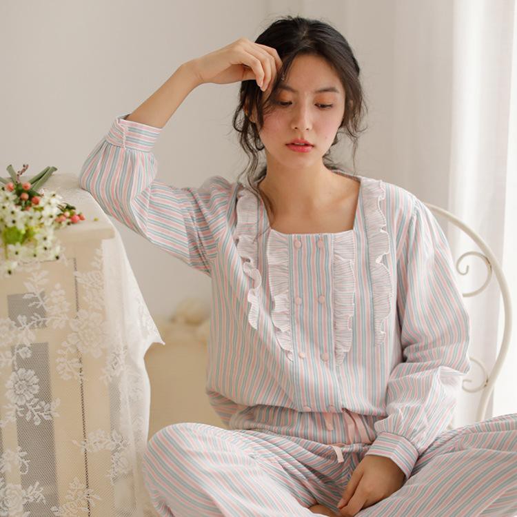 (45-60kg) Bộ mặc nhà thô Hàn Meju sọc xanh hồng-Snugg SNU1982