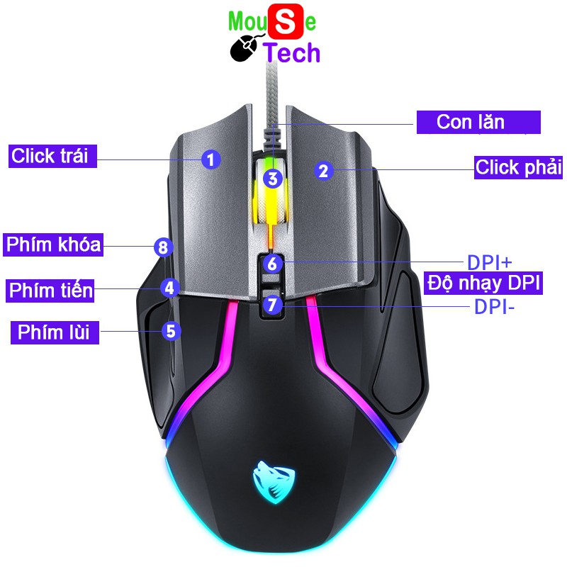 Chuột gaming, chuột máy tính cơ học Thunder Wolf V11 tự lắp ráp theo ý muốn, LED 6 MODE RGB