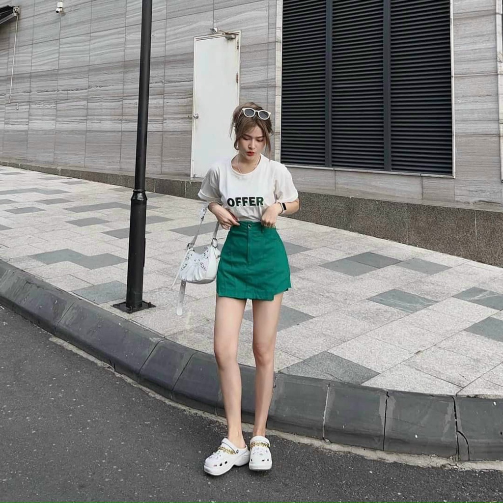 Sét đùi giả váy kèm áo thun cotton in màu