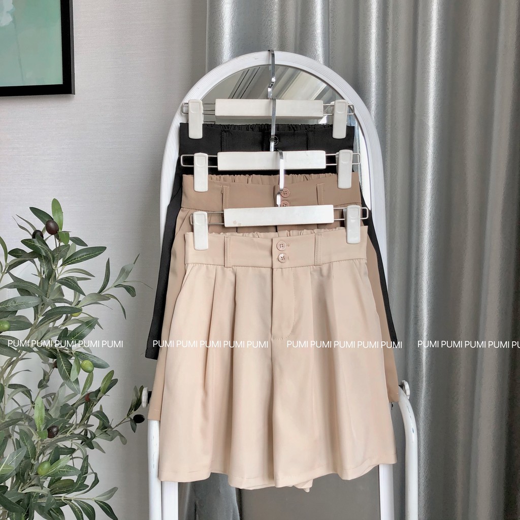 Quần short nữ lụa ống rộng 2 cúc thun sau size SM Pumi