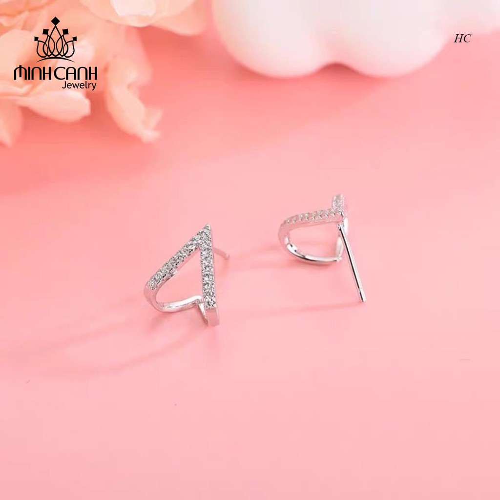 Bông Tai Bạc 925 Minh Canh Jewelry Chữ V Đính Đá Nhỏ Xinh Xắn