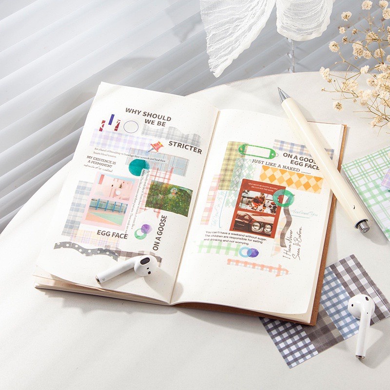 Set 20 tờ stickers chất washi caro