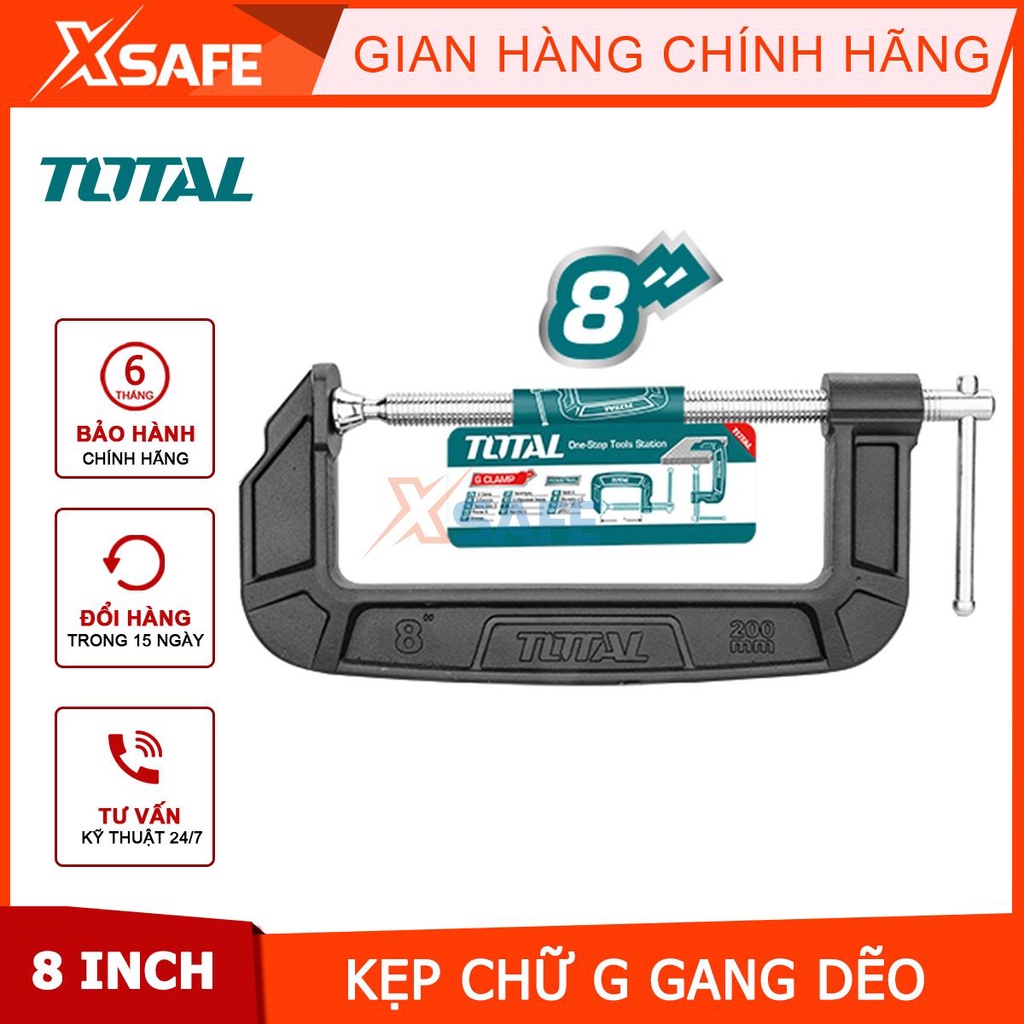 Cảo chữ C đa năng cao cấp TOTAL 8&quot; kẹp chữ G chất liệu gang đúc nguyên khối cứng không gỉ chịu lực 1100kg gia công đá gỗ