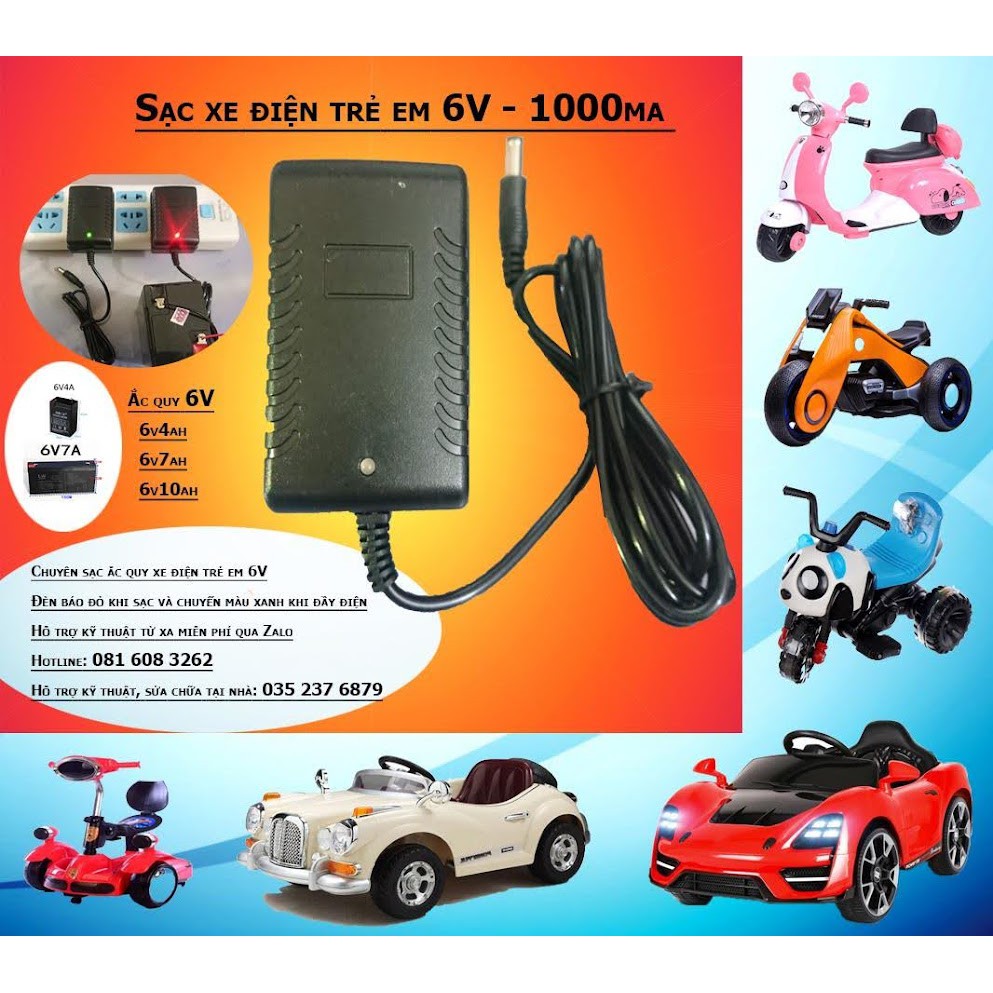 Sạc Xe Điện Trẻ Em,Ô tô, xe máy điện trẻ em 6V-1000ma