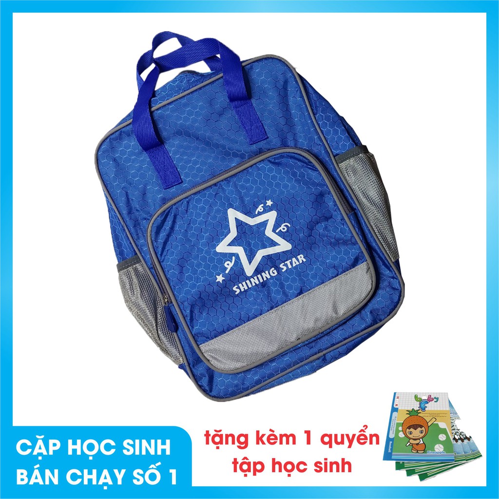 Balo học sinh, chất liệu vải dù chống nước, kích thước: 33 cm x 39 cm x 12 cm, tặng kèm 1 cuốn tập 100 trang