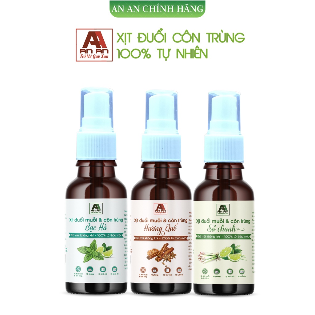 Tinh Dầu Sả chanh - Quế - Bạc Hà xịt phòng đuổi muỗi và côn trùng thành phần thiên nhiên 50ml AN AN