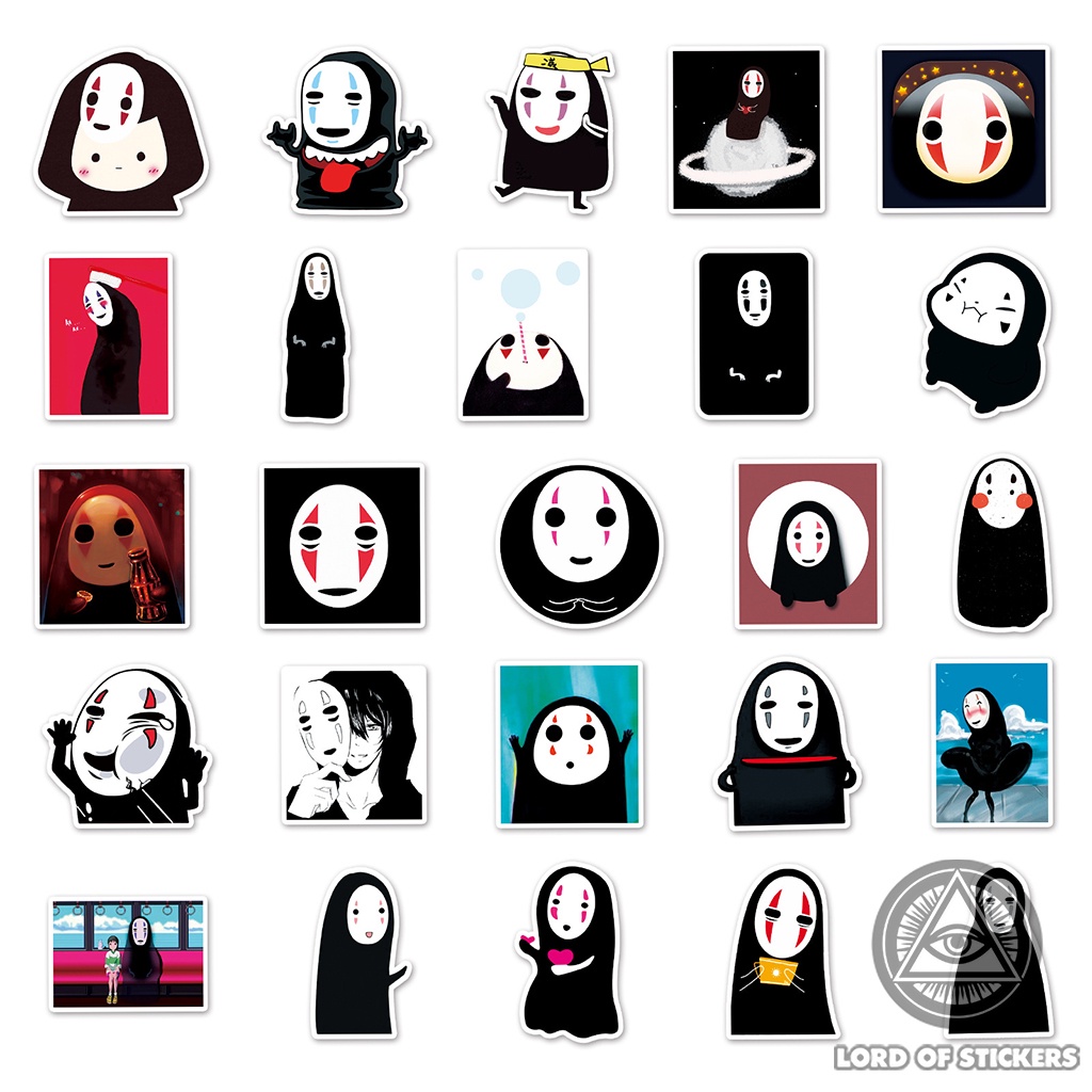 Set 50 Miếng Dán Nhân Vật Hoạt Hình Vô Diện Sticker Cute Anime Manga Ghibli Dễ Thương Trang Trí Mũ Bảo Hiểm, Laptop, Sổ