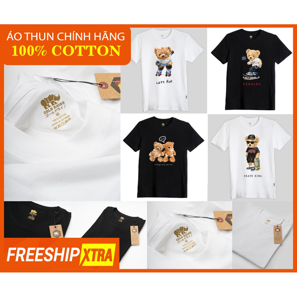 Áo Thun Hình Gấu 100% Cotton Cổ Tròn Full Size - IN CHẤT - Chất Lượng Cao