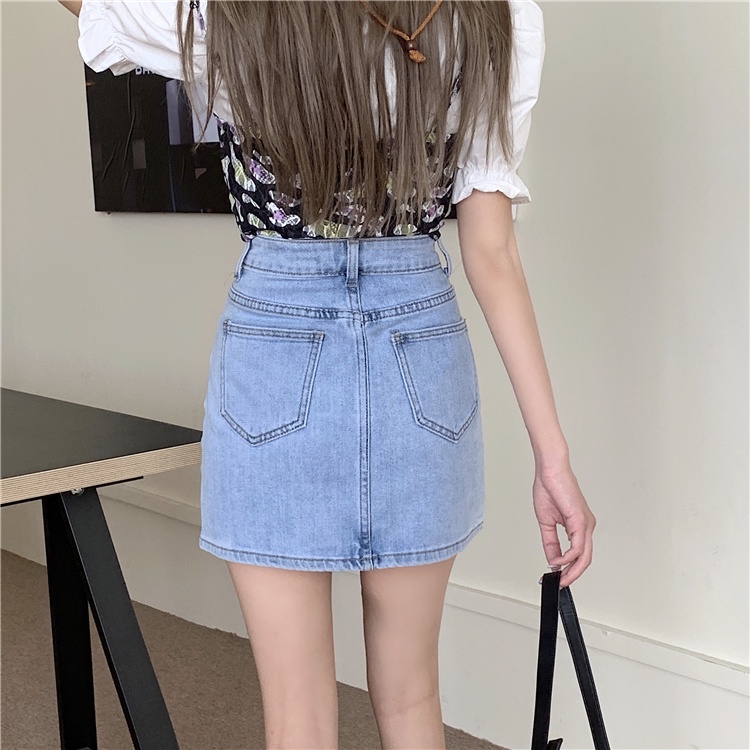 Chân váy jean Chữ A Lưng Cao Đơn Giản Thời Trang Mùa Hè Cho Nữ
