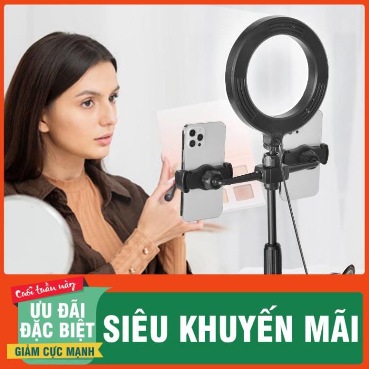 Đèn livestream để bàn 2 kẹp điện thoại 16cm xoay 360 độ, bộ thiết bị ánh sáng studio hỗ trợ chụp ảnh, makeup, livestream