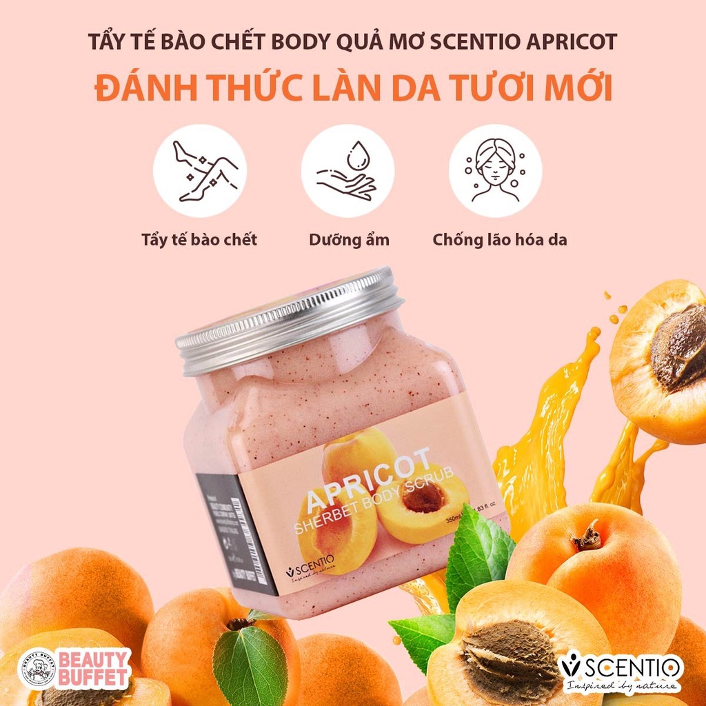 Tẩy tế bào chết toàn thân dưỡng ẩm chiết xuất quả mơ Scentio Apricot 350ml