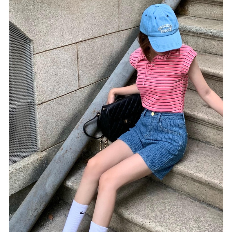 Quần Short Denim Lưng Cao Dáng Rộng Hợp Thời Trang