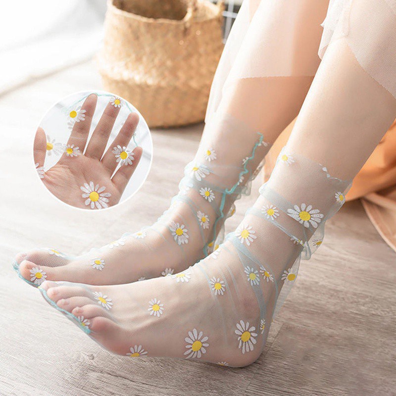 Vớ Voan Lưới Trong Suốt In Họa Tiết Hoa Cúc Ngọt Ngào Phong Cách Nhật Hàn Quyến Rũ Cho Nữ | BigBuy360 - bigbuy360.vn