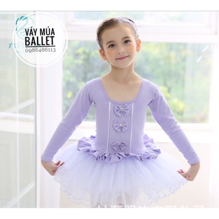 Váy múa ballet 3 nơ tím cao cấp