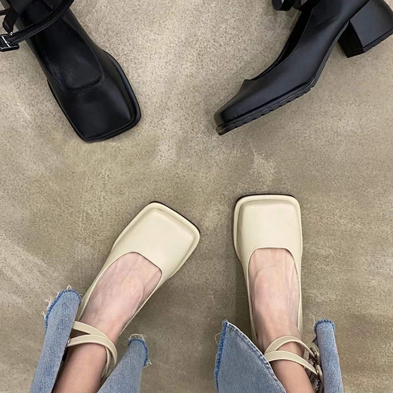 Giày Cao Gót Mũi Vuông Thiết Kế Đơn Giản Thanh Lịch Phong Cách Mới 2022