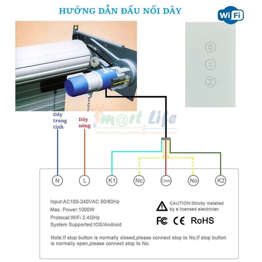 Công tắc điều khiển cửa cuốn cảm ứng thông minh cao cấp Tuya Smart Life Wifi