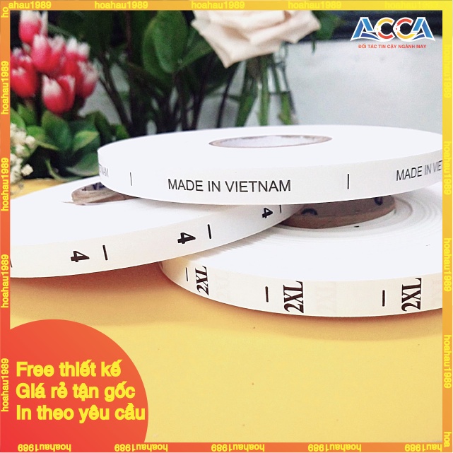 Cuộn nhãn mác đủ size ,đủ số Mác gắn cổ hoặc gắn sườn quần áo mác vải giấy