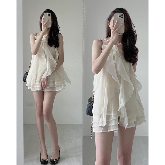 S5781 Set voan tơ cổ yếm Audrey